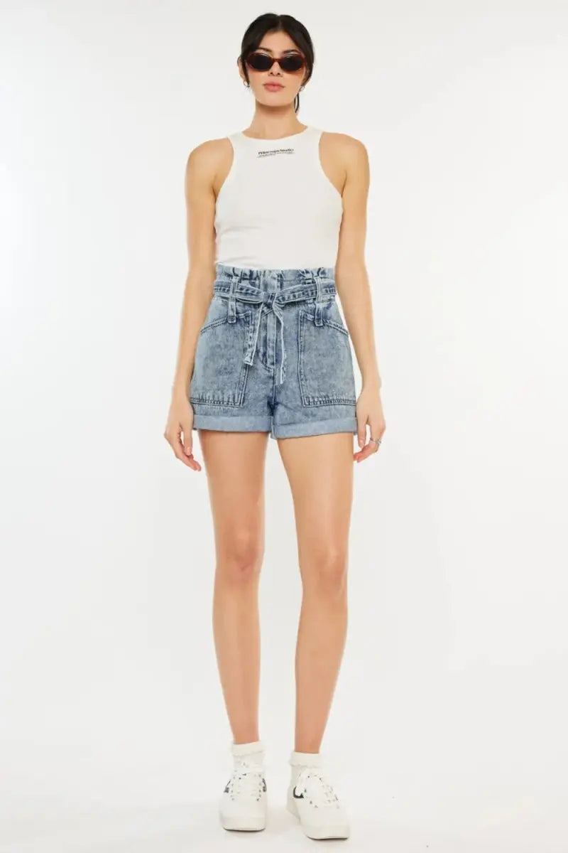 Kancan Ultra High Rise Paperbag Denim Shorts for Women - Love Salve